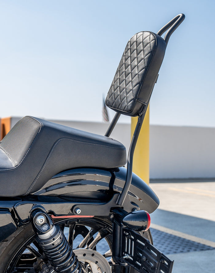 Viking Iron Born Diamond Stitch Leather Tall Motorcycle Sissy Bar Pad v1