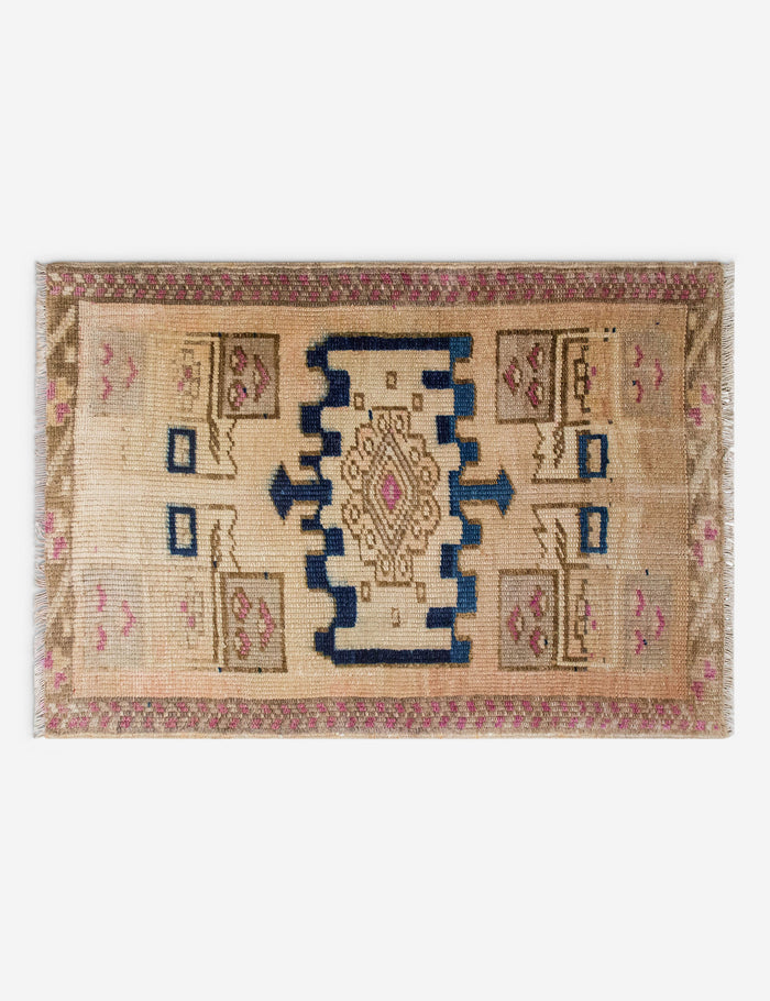 Vintage Turkish Hand-Knotted Wool Mini Rug No. 341, 2' x 2'8"