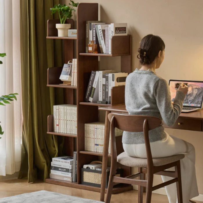 Wade 60cm/80cm Rubberwood Floor Bookshelf/Media Storage Shelves Walnut Color