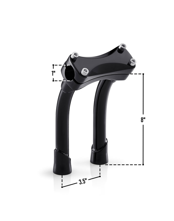 Warlock 8" Pullback Handlebar Risers for Harley Sportster Iron 1200 XL1200NS Gloss Black Dimension Image