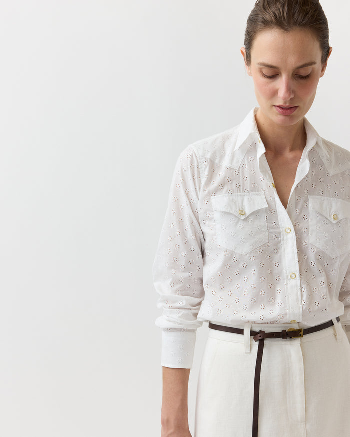 Western Shirt in White Eyelet