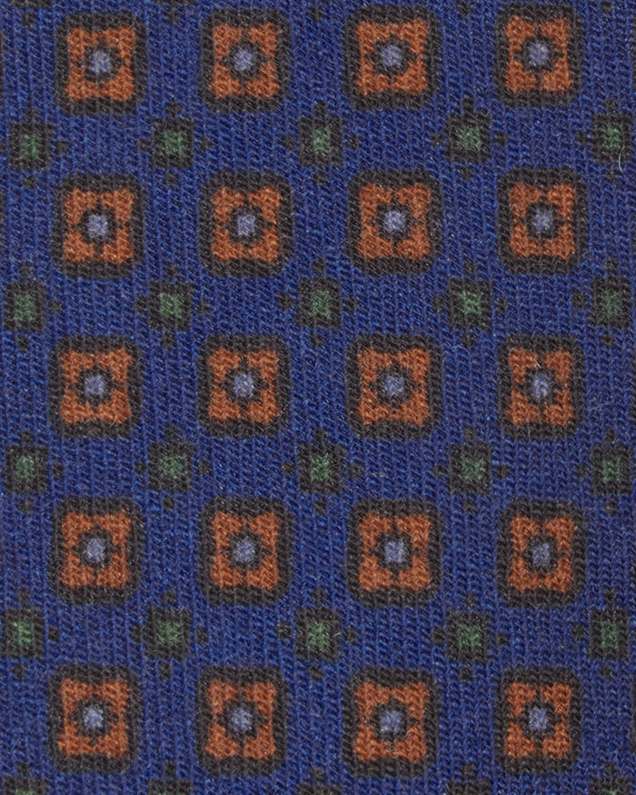 Wool Print Tie in Royal/Rust/Green Diamond