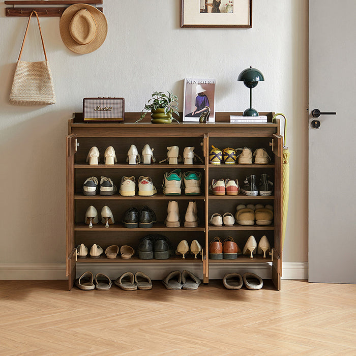 Wyatt Rubberwood 2-Door/3-Door Slatted Shoe Cabinet With Shoe Bench